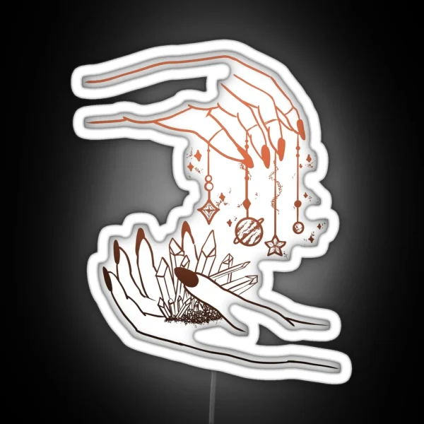 Hand Holding Planets And Crystals RGB Neon Sign