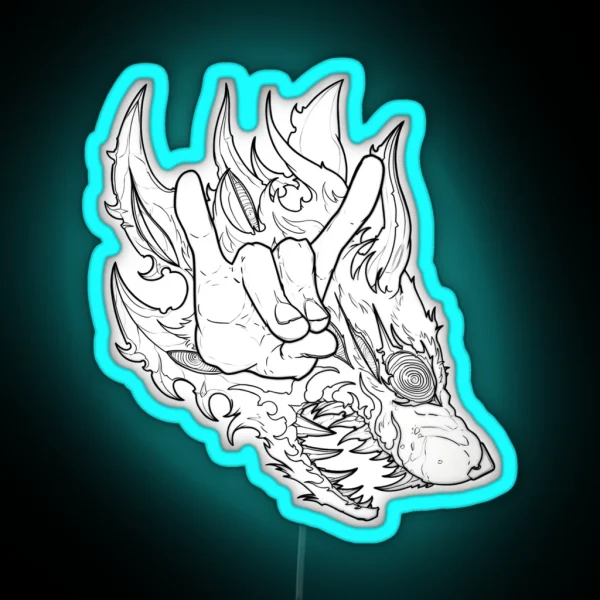 Hand Kon Fox Devil Sign RGB Neon Sign