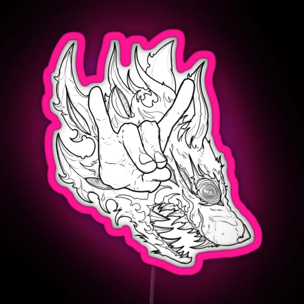 Hand Kon Fox Devil Sign RGB Neon Sign