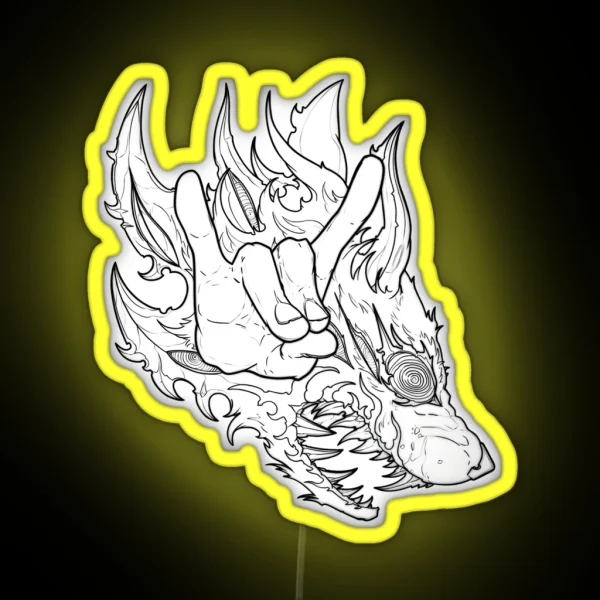 Hand Kon Fox Devil Sign RGB Neon Sign