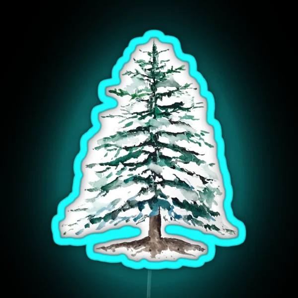 Hand Painted A Lone Pine Tree Covering With Snow RGB Neon Sign