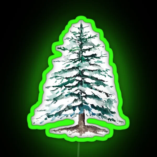 Hand Painted A Lone Pine Tree Covering With Snow RGB Neon Sign