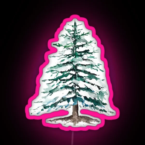 Hand Painted A Lone Pine Tree Covering With Snow RGB Neon Sign