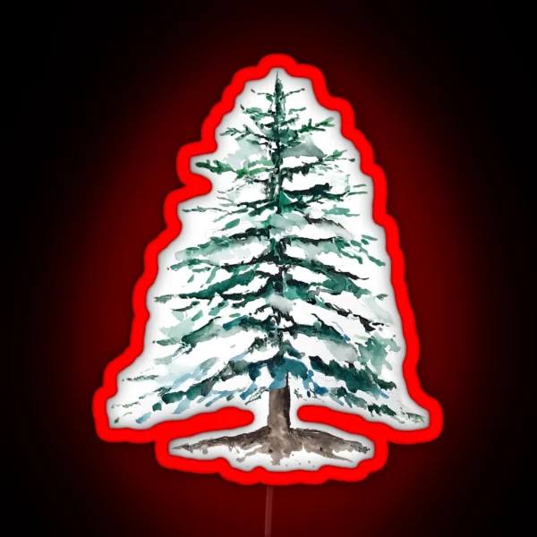 Hand Painted A Lone Pine Tree Covering With Snow RGB Neon Sign