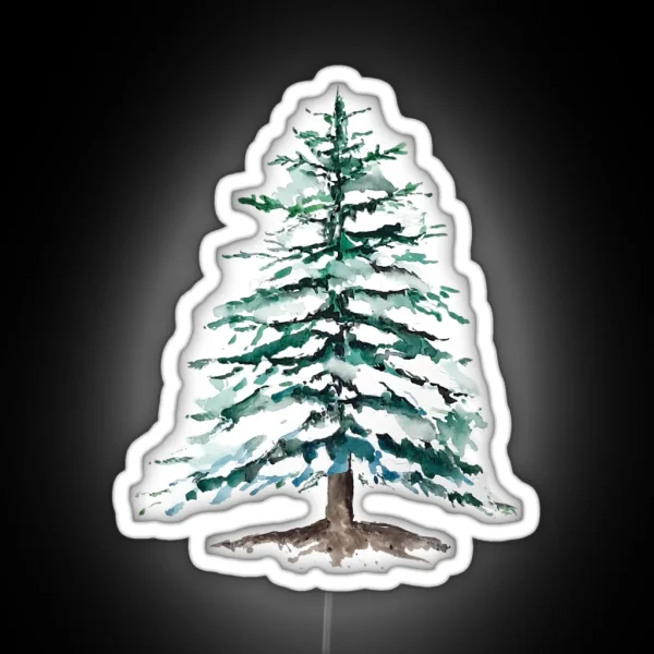 Hand Painted A Lone Pine Tree Covering With Snow RGB Neon Sign