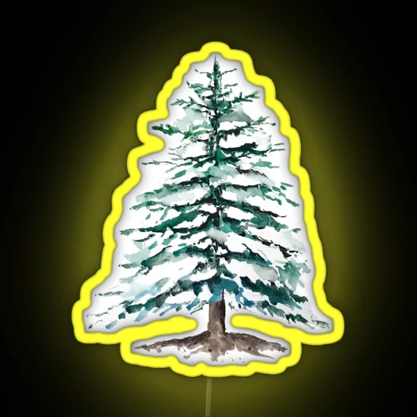 Hand Painted A Lone Pine Tree Covering With Snow RGB Neon Sign