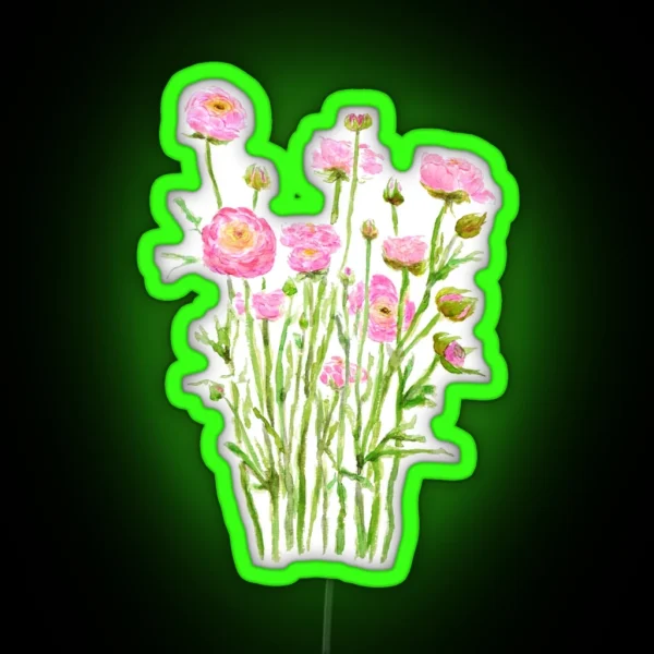 Hand Painted Pink Ranunculus Pink Buttercup Pink Peony RGB Neon Sign