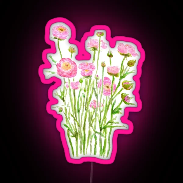 Hand Painted Pink Ranunculus Pink Buttercup Pink Peony RGB Neon Sign