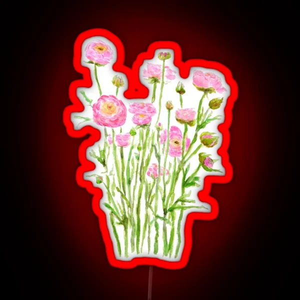 Hand Painted Pink Ranunculus Pink Buttercup Pink Peony RGB Neon Sign