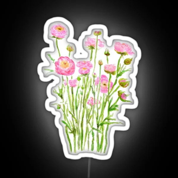 Hand Painted Pink Ranunculus Pink Buttercup Pink Peony RGB Neon Sign