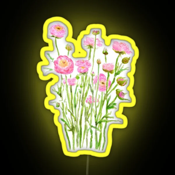 Hand Painted Pink Ranunculus Pink Buttercup Pink Peony RGB Neon Sign