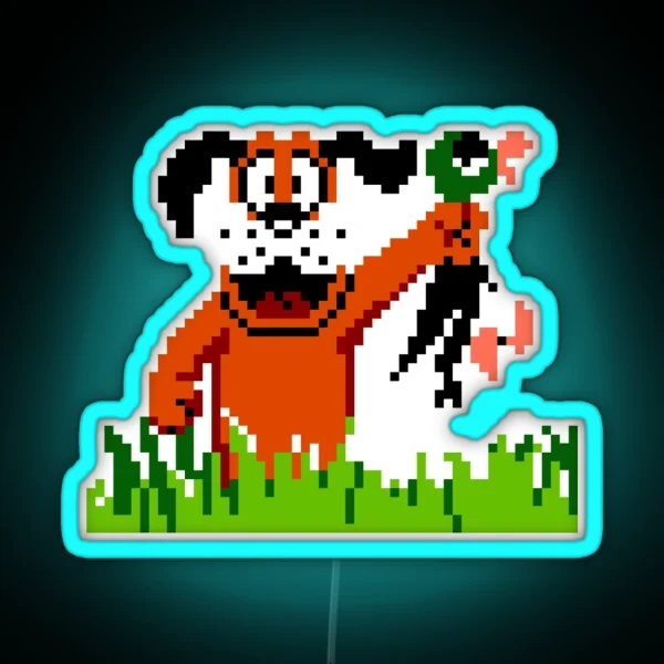 Happy Dog Holding Single Duck From Duck Hunt Arcade Video Game RGB Neon Sign