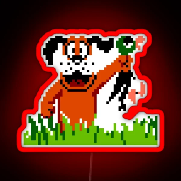 Happy Dog Holding Single Duck From Duck Hunt Arcade Video Game RGB Neon Sign