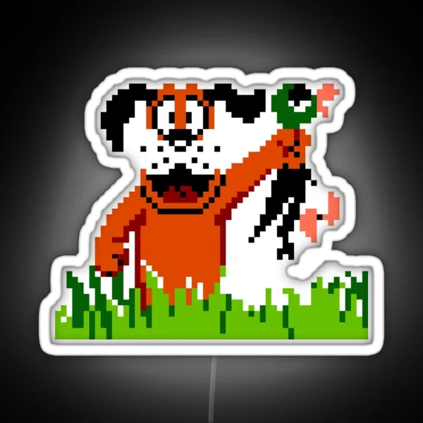 Happy Dog Holding Single Duck From Duck Hunt Arcade Video Game RGB Neon Sign