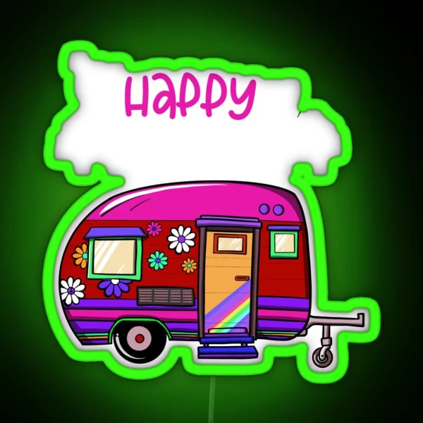 Happy Glamper Nature Lover Outdoor Activity Campfire RGB Neon Sign