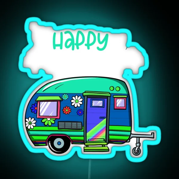 Happy Glamper Nature Lover Outdoor Activity Campfire RGB Neon Sign