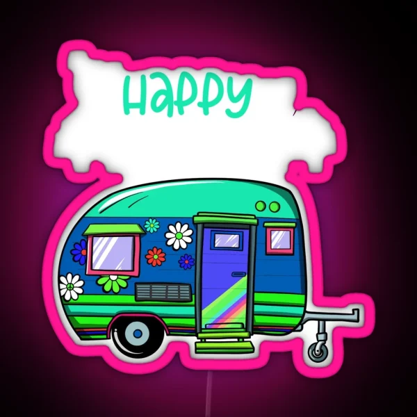 Happy Glamper Nature Lover Outdoor Activity Campfire RGB Neon Sign