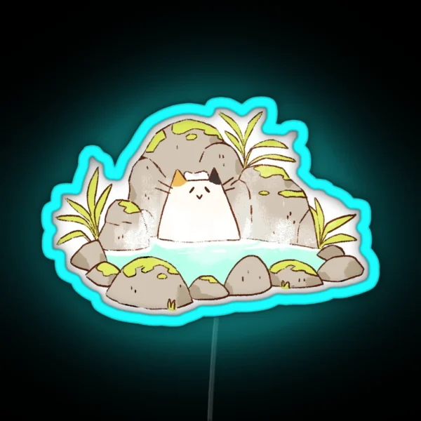 Happy Onsen Cat RGB Neon Sign
