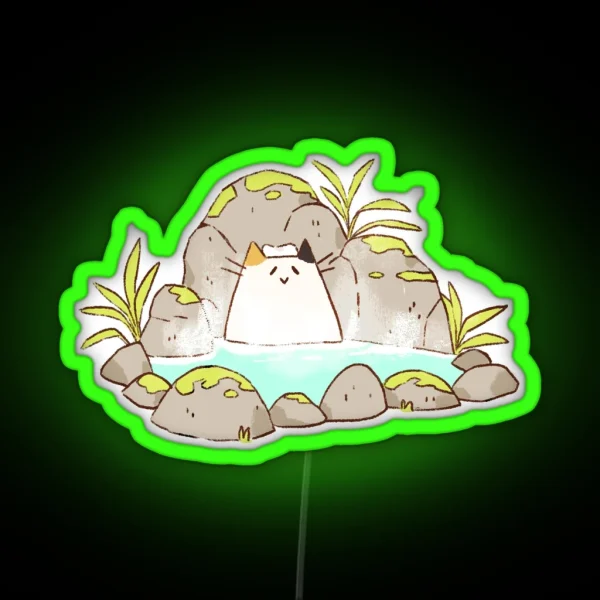 Happy Onsen Cat RGB Neon Sign