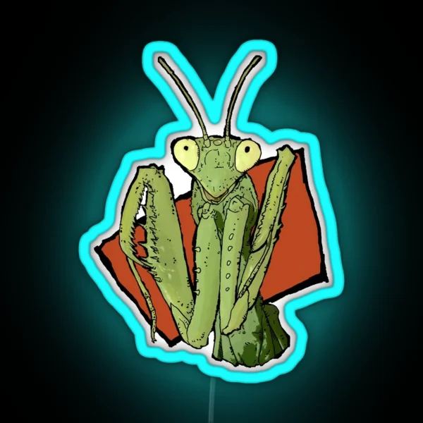 Happy Praying Mantis Cute Insect RGB Neon Sign