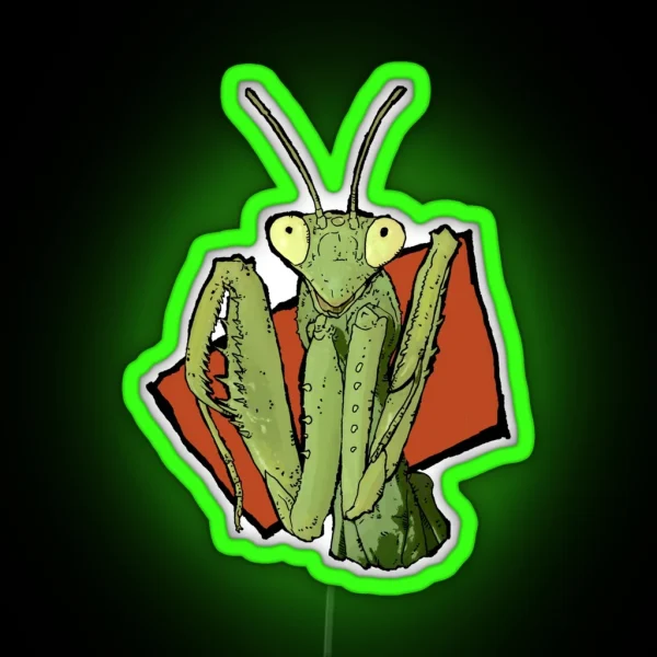 Happy Praying Mantis Cute Insect RGB Neon Sign