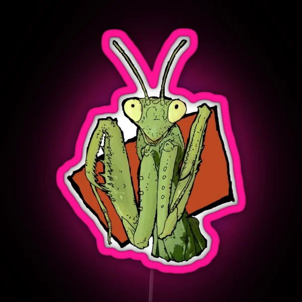 Happy Praying Mantis Cute Insect RGB Neon Sign