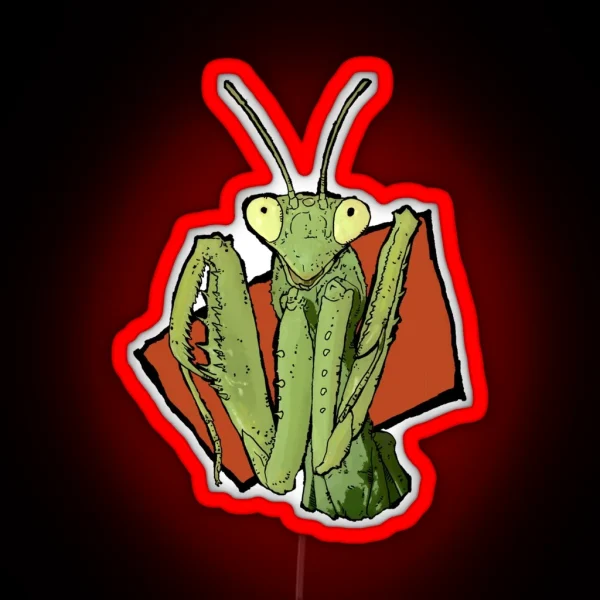 Happy Praying Mantis Cute Insect RGB Neon Sign