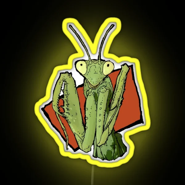 Happy Praying Mantis Cute Insect RGB Neon Sign