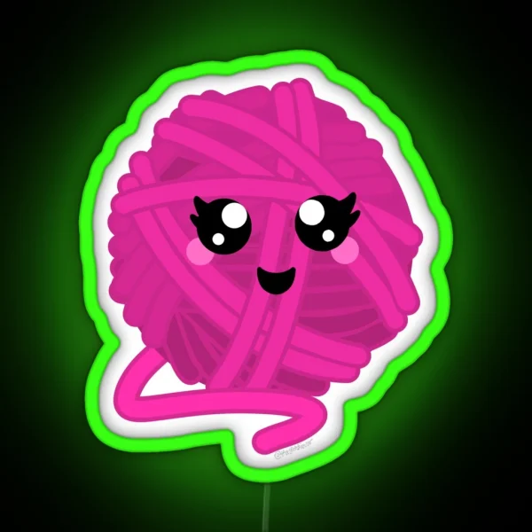 Happy Yarn Ball Pink RGB Neon Sign