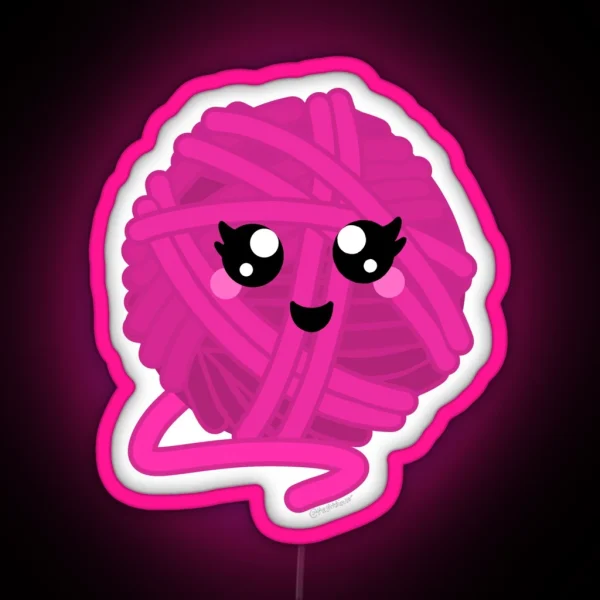 Happy Yarn Ball Pink RGB Neon Sign