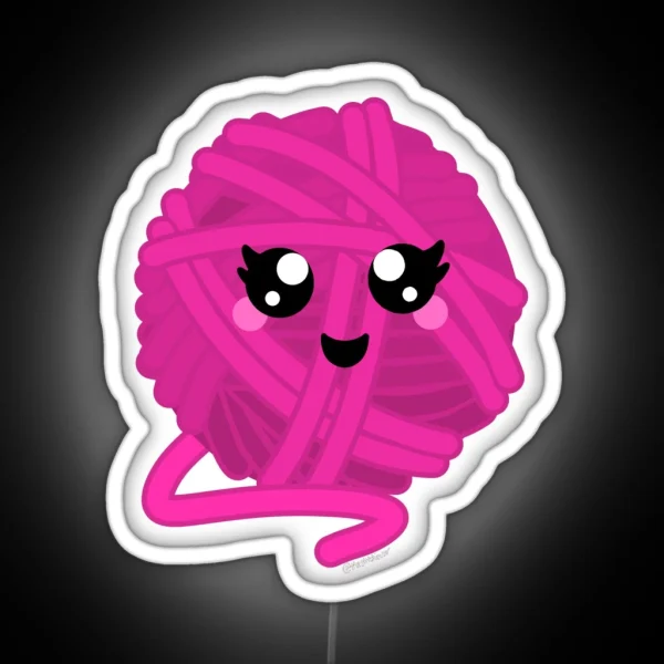 Happy Yarn Ball Pink RGB Neon Sign