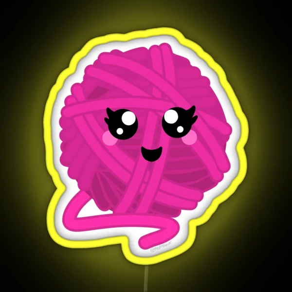 Happy Yarn Ball Pink RGB Neon Sign
