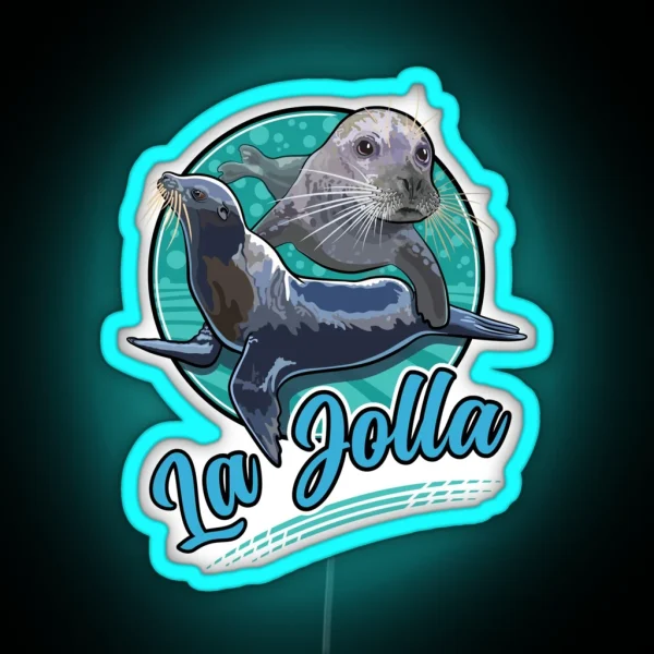Harbor Seal And Pacific Sea Lion At La Jolla San Diego RGB Neon Sign