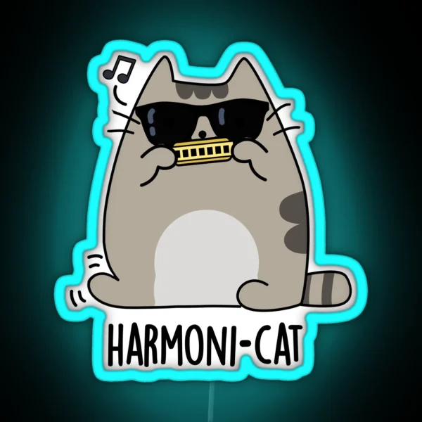 Harmoni Cat Harmonica Funny Cat Puns RGB Neon Sign
