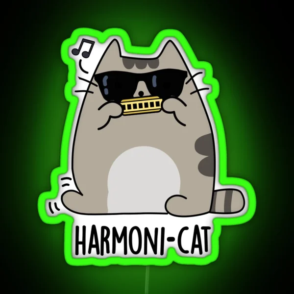 Harmoni Cat Harmonica Funny Cat Puns RGB Neon Sign
