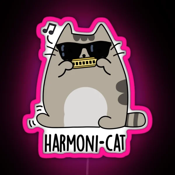 Harmoni Cat Harmonica Funny Cat Puns RGB Neon Sign