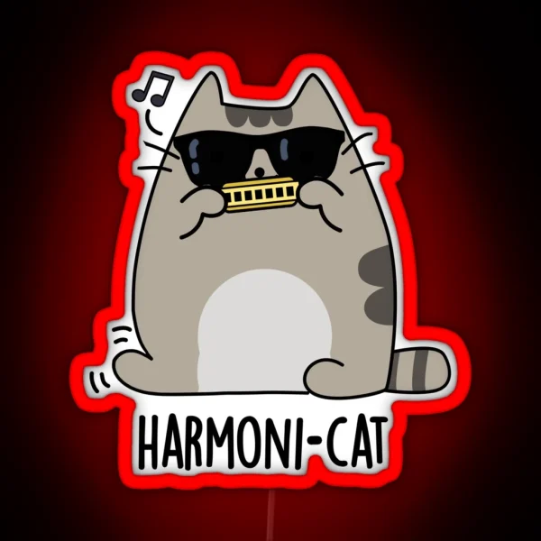 Harmoni Cat Harmonica Funny Cat Puns RGB Neon Sign