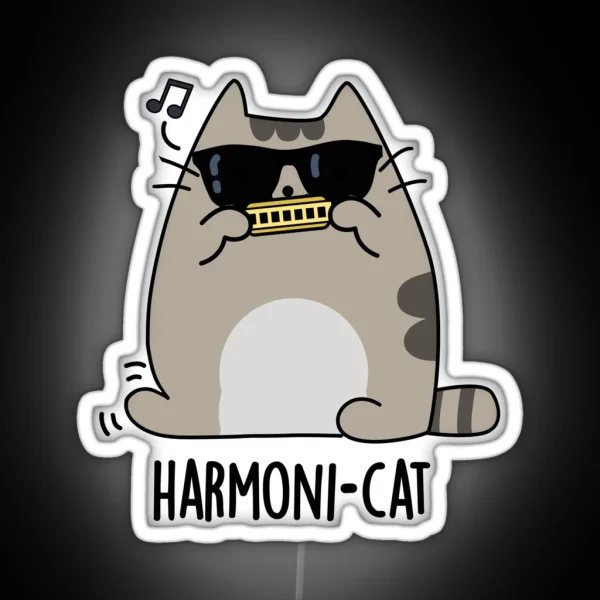 Harmoni Cat Harmonica Funny Cat Puns RGB Neon Sign