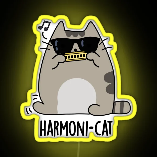 Harmoni Cat Harmonica Funny Cat Puns RGB Neon Sign