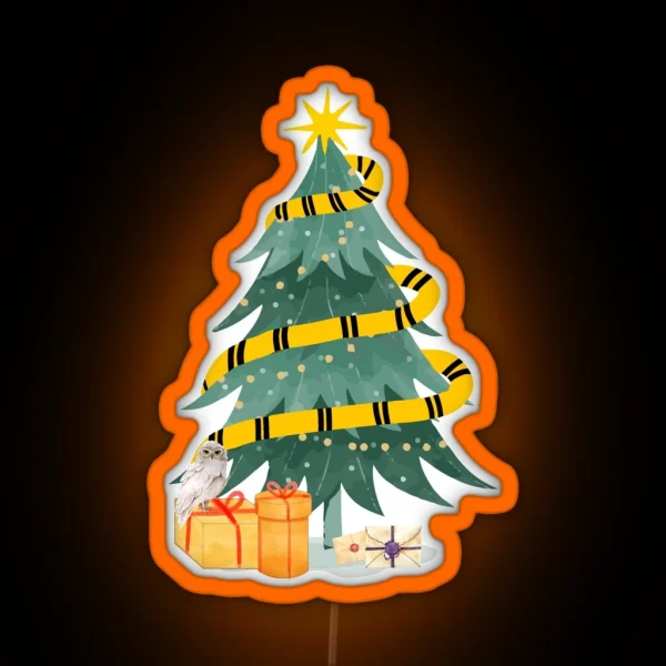 Harry P Hp Huffle Yellow House Magical Christmas Tree RGB Neon Sign