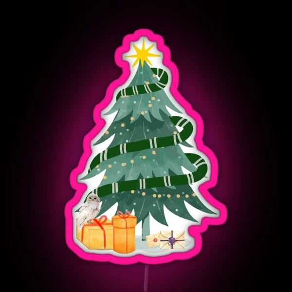 Harry P Hp Slyther Blue House Magical Christmas Tree RGB Neon Sign