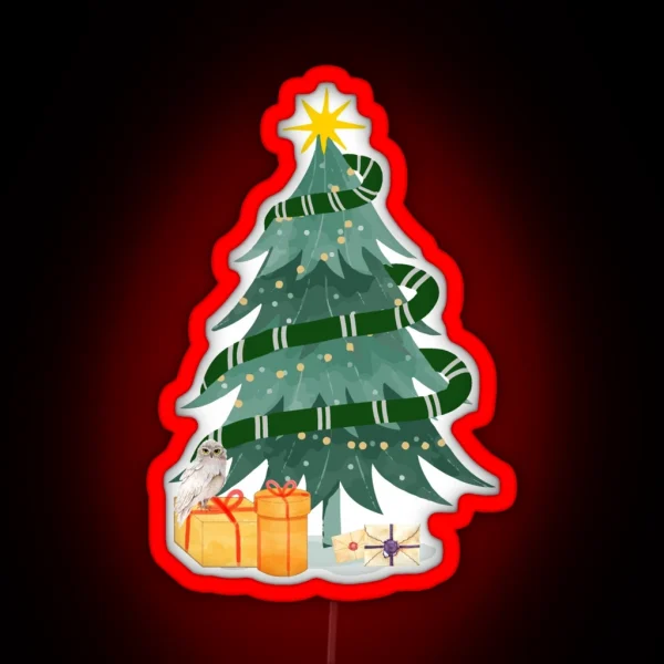 Harry P Hp Slyther Blue House Magical Christmas Tree RGB Neon Sign