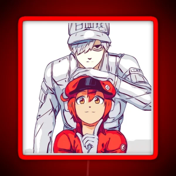 Hataraku Saibou Cells At Work Red Blood Cell And White Blood Cell Sketch RGB Neon Sign