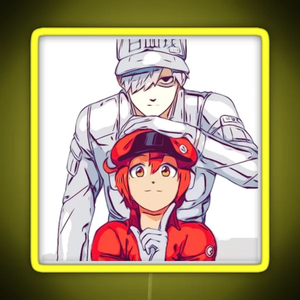 Hataraku Saibou Cells At Work Red Blood Cell And White Blood Cell Sketch RGB Neon Sign