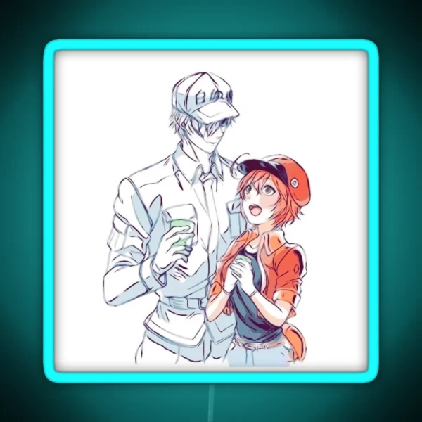 Hataraku Saibou Cells At Work Red Blood Cell And White RGB Neon Sign