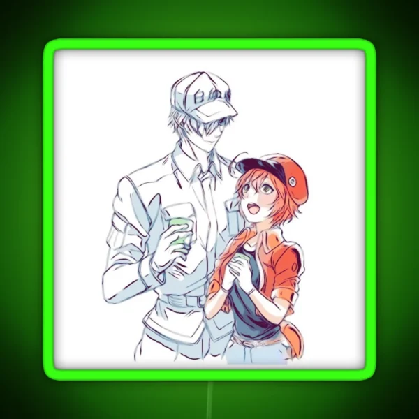 Hataraku Saibou Cells At Work Red Blood Cell And White RGB Neon Sign