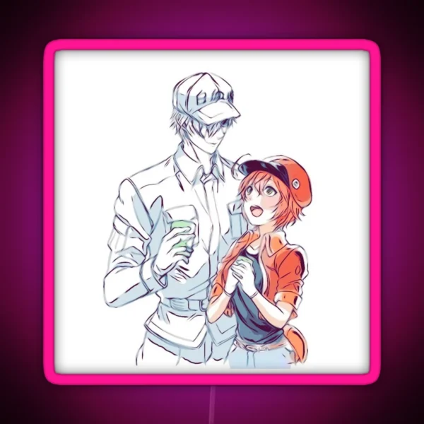 Hataraku Saibou Cells At Work Red Blood Cell And White RGB Neon Sign