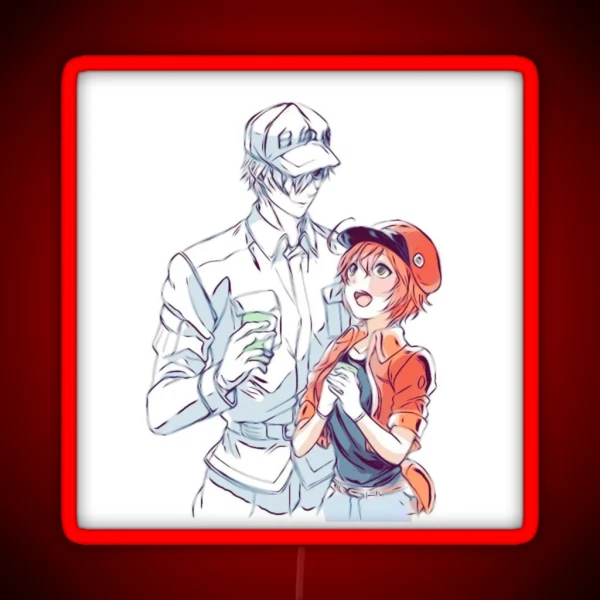 Hataraku Saibou Cells At Work Red Blood Cell And White RGB Neon Sign