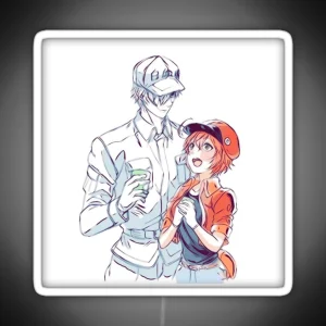 Hataraku Saibou Cells At Work Red Blood Cell And White Blood Cell Sketch RGB Neon Sign