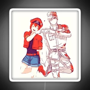 Hataraku Saibou Cells At Work Red Blood Cell And White Blood Cell Sketch RGB Neon Sign